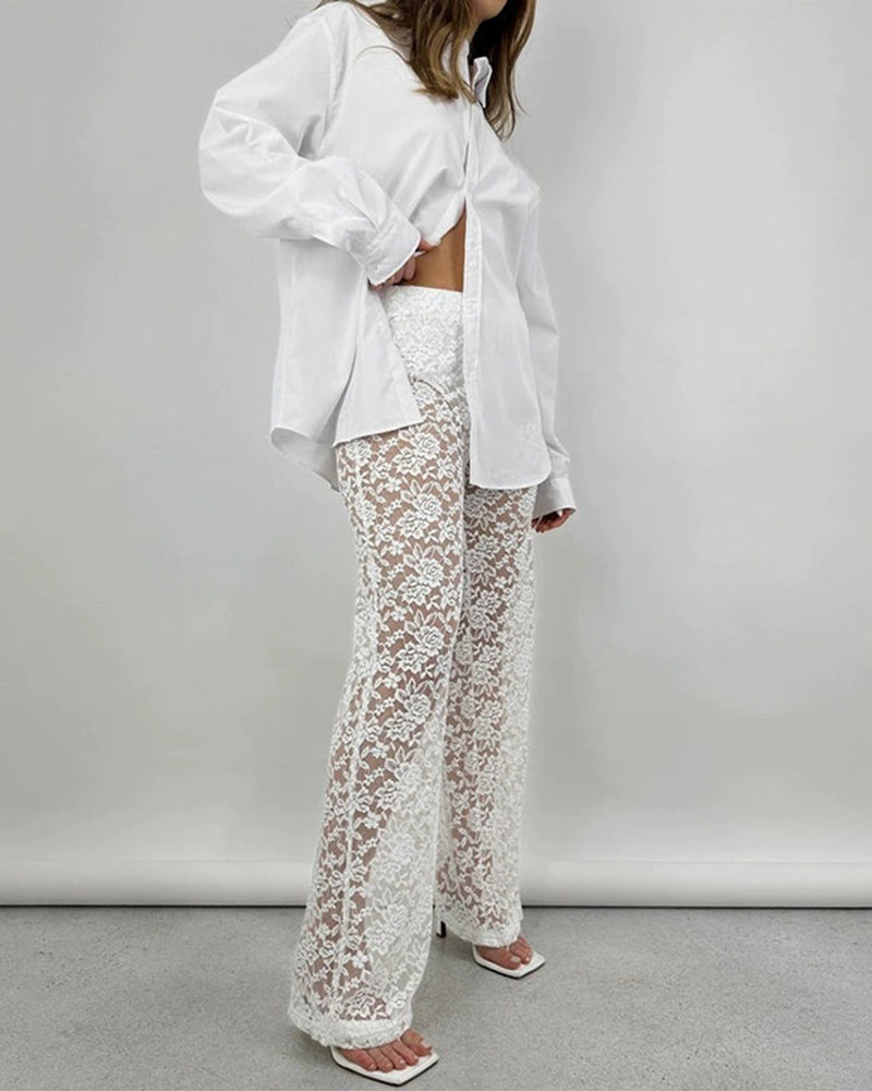 Women's Lace See-Through High Waist Patchwork Trousers