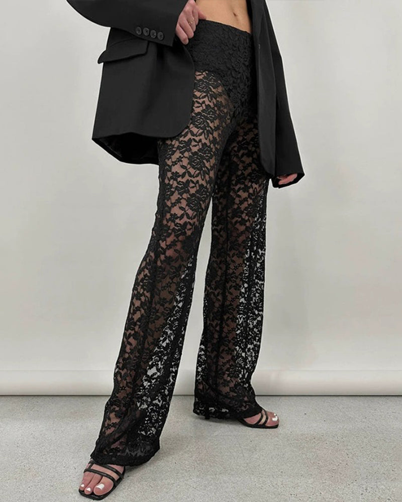 Women's Lace See-Through High Waist Patchwork Trousers