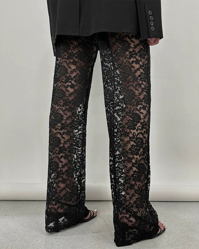 Women's Lace See-Through High Waist Patchwork Trousers